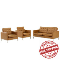 Modway EEI-4103-SLV-TAN-SET Silver Tan Loft 3 Piece Tufted Upholstered Faux Leather Set