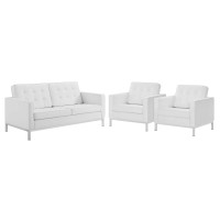 Modway EEI-4103-SLV-WHI-SET Silver White Loft 3 Piece Tufted Upholstered Faux Leather Set