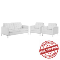 Modway EEI-4103-SLV-WHI-SET Silver White Loft 3 Piece Tufted Upholstered Faux Leather Set