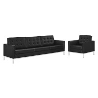 Modway EEI-4104-SLV-BLK-SET Silver Black Loft Tufted Upholstered Faux Leather Sofa and Armchair Set