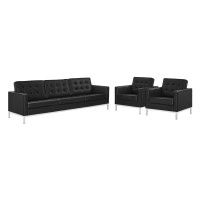 Modway EEI-4105-SLV-BLK-SET Silver Black Loft 3 Piece Tufted Upholstered Faux Leather Set