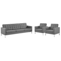 Modway EEI-4105-SLV-GRY-SET Silver Gray Loft 3 Piece Tufted Upholstered Faux Leather Set