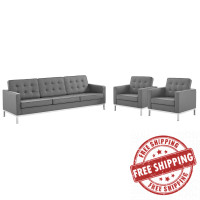 Modway EEI-4105-SLV-GRY-SET Silver Gray Loft 3 Piece Tufted Upholstered Faux Leather Set