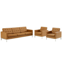 Modway EEI-4105-SLV-TAN-SET Silver Tan Loft 3 Piece Tufted Upholstered Faux Leather Set