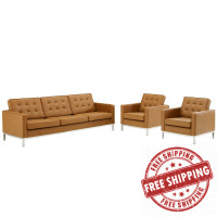 Modway EEI-4105-SLV-TAN-SET Silver Tan Loft 3 Piece Tufted Upholstered Faux Leather Set
