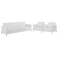 Modway EEI-4105-SLV-WHI-SET Silver White Loft 3 Piece Tufted Upholstered Faux Leather Set