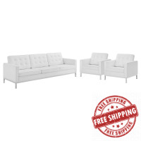 Modway EEI-4105-SLV-WHI-SET Silver White Loft 3 Piece Tufted Upholstered Faux Leather Set