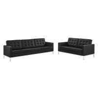 Modway EEI-4106-SLV-BLK-SET Silver Black Loft Tufted Upholstered Faux Leather Sofa and Loveseat Set