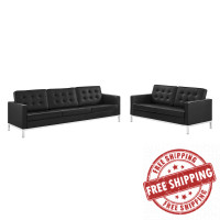 Modway EEI-4106-SLV-BLK-SET Silver Black Loft Tufted Upholstered Faux Leather Sofa and Loveseat Set