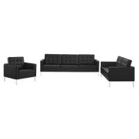 Modway EEI-4107-SLV-BLK-SET Silver Black Loft Tufted Upholstered Faux Leather 3 Piece Set