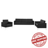 Modway EEI-4107-SLV-BLK-SET Silver Black Loft Tufted Upholstered Faux Leather 3 Piece Set