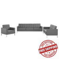 Modway EEI-4107-SLV-GRY-SET Silver Gray Loft Tufted Upholstered Faux Leather 3 Piece Set