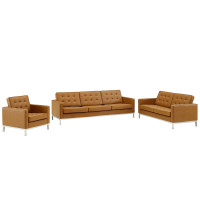 Modway EEI-4107-SLV-TAN-SET Silver Tan Loft Tufted Upholstered Faux Leather 3 Piece Set