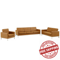 Modway EEI-4107-SLV-TAN-SET Silver Tan Loft Tufted Upholstered Faux Leather 3 Piece Set