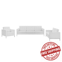 Modway EEI-4107-SLV-WHI-SET Silver White Loft Tufted Upholstered Faux Leather 3 Piece Set