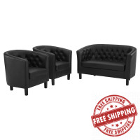 Modway EEI-4109-BLK-SET Black Prospect 3 Piece Upholstered Vinyl Set