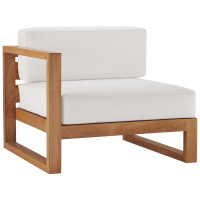 Modway EEI-4124-NAT-WHI Natural White Upland Outdoor Patio Teak Wood Left-Arm Chair