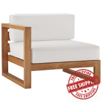 Modway EEI-4124-NAT-WHI Natural White Upland Outdoor Patio Teak Wood Left-Arm Chair
