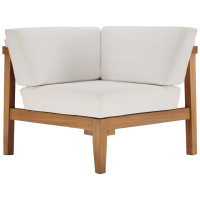Modway EEI-4127-NAT-WHI Bayport Outdoor Patio Teak Wood Corner Chair