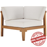 Modway EEI-4127-NAT-WHI Natural White Bayport Outdoor Patio Teak Wood Corner Chair