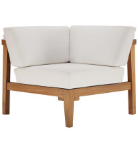 Modway EEI-4127-NAT-WHI Bayport Outdoor Patio Teak Wood Corner Chair