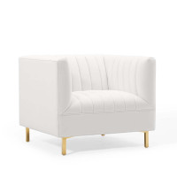 Modway EEI-4130-WHI White Shift Channel Tufted Performance Velvet Armchair