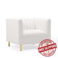 Modway EEI-4130-WHI White Shift Channel Tufted Performance Velvet Armchair