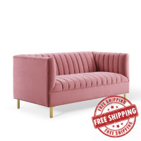 Modway EEI-4131-DUS Dusty Rose Shift Channel Tufted Performance Velvet Loveseat