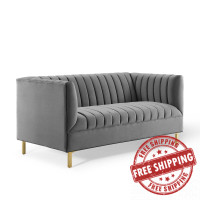 Modway EEI-4131-GRY Gray Shift Channel Tufted Performance Velvet Loveseat