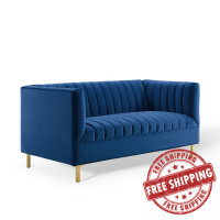 Modway EEI-4131-NAV Navy Shift Channel Tufted Performance Velvet Loveseat
