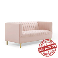 Modway EEI-4131-PNK Pink Shift Channel Tufted Performance Velvet Loveseat