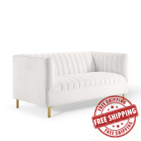 Modway EEI-4131-WHI White Shift Channel Tufted Performance Velvet Loveseat