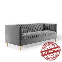 Modway EEI-4132-GRY Gray Shift Channel Tufted Performance Velvet Sofa