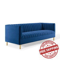 Modway EEI-4132-NAV Navy Shift Channel Tufted Performance Velvet Sofa