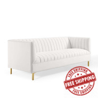 Modway EEI-4132-WHI White Shift Channel Tufted Performance Velvet Sofa