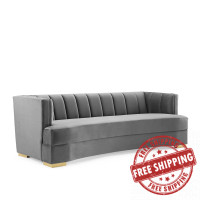 Modway EEI-4134-GRY Gray Encompass Channel Tufted Performance Velvet Curved Sofa