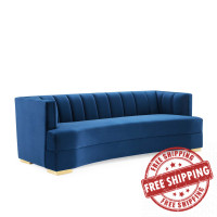 Modway EEI-4134-NAV Navy Encompass Channel Tufted Performance Velvet Curved Sofa