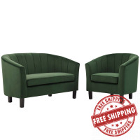 Modway EEI-4146-EME-SET Emerald Prospect Channel Tufted Performance Velvet Loveseat and Armchair Set