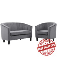 Modway EEI-4146-GRY-SET Gray Prospect Channel Tufted Performance Velvet Loveseat and Armchair Set