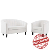 Modway EEI-4146-WHI-SET White Prospect Channel Tufted Performance Velvet Loveseat and Armchair Set