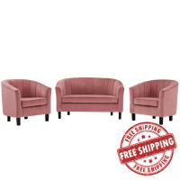 Modway EEI-4147-DUS-SET Dusty Rose Prospect Channel Tufted 3 Piece Performance Velvet Set