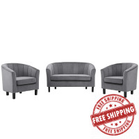 Modway EEI-4147-GRY-SET Gray Prospect Channel Tufted 3 Piece Performance Velvet Set