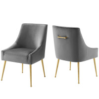 Modway EEI-4148-GRY Gray Discern Upholstered Performance Velvet Dining Chair Set of 2