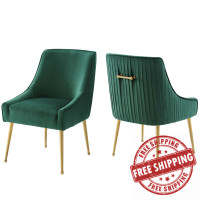 Modway EEI-4149-GRN Green Discern Pleated Back Upholstered Performance Velvet Dining Chair Set of 2