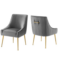 Modway EEI-4149-GRY Gray Discern Pleated Back Upholstered Performance Velvet Dining Chair Set of 2