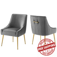 Modway EEI-4149-GRY Gray Discern Pleated Back Upholstered Performance Velvet Dining Chair Set of 2