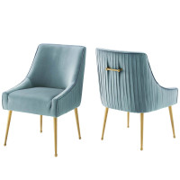 Modway EEI-4149-LBU Light Blue Discern Pleated Back Upholstered Performance Velvet Dining Chair Set of 2
