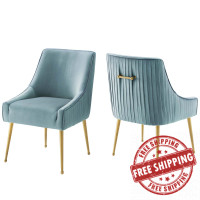 Modway EEI-4149-LBU Light Blue Discern Pleated Back Upholstered Performance Velvet Dining Chair Set of 2