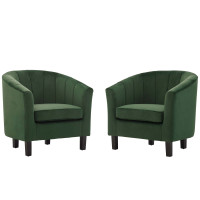 Modway EEI-4150-EME Emerald Prospect Channel Tufted Performance Velvet Armchair Set of 2