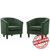 Modway EEI-4150-EME Emerald Prospect Channel Tufted Performance Velvet Armchair Set of 2